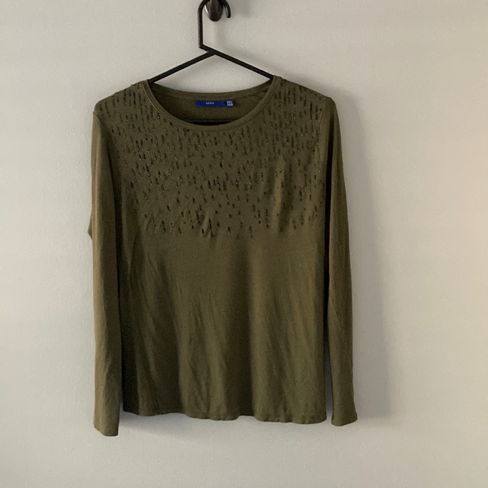 Apt. 9 Green Embellished Long Sleeve Blouse